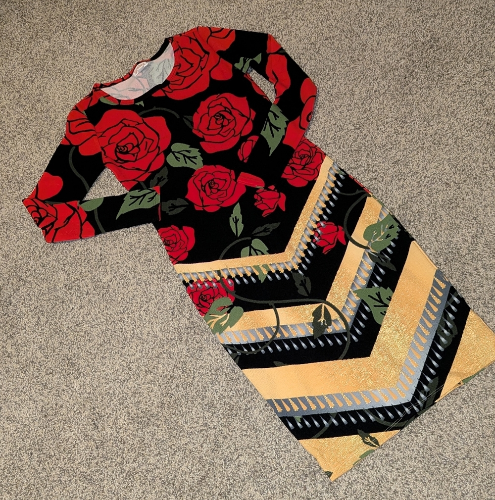 LULAROE Rose And Chevron Elegant Debbie Dress